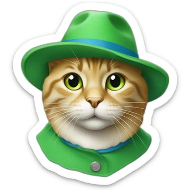 Un chat vert qui porte un chapeau bleu sticker