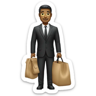 Homme d’affaire en vêtements noir avec des grands pieds et une mallette  sticker