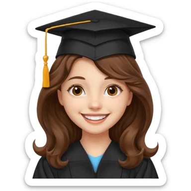 Graduated Students, Cheerful girl, long brown wavy hair, wearing graduation cap sticker