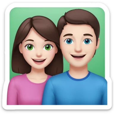 pink polaroid photo of a couple thats white with brunette hair blue and green eyes sticker