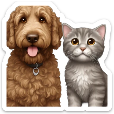 All Brown adult labradoodle and a grey kitten sticker