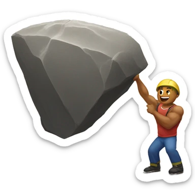 lifting a giant big boulder rock behind the back. show the boulder sticker