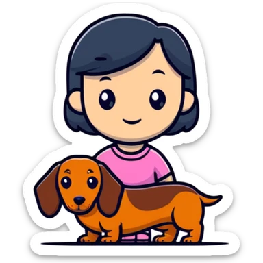 girl with dachshund sticker