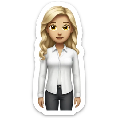 girl with dark blonde hairs with a white shirt and a white ribbon in hair sticker