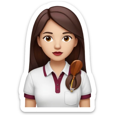 architect woman light skinned dark brown hair in WHITE POLO, long hair but then wearing proper architeture attire maroon touch of colors sticker