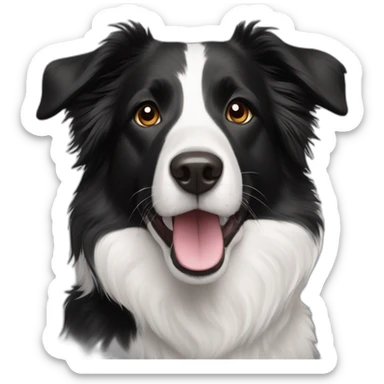 white and black dog with dark brown eyes happy mixed breed as border collie 2 years old with sticker
