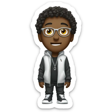 A boy singing rap, wearing glasses and a silver chain, and wearing Nike clothes sticker