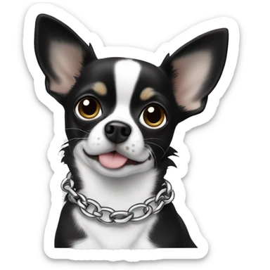 A black and white Chihuahua with BINKA chain sticker