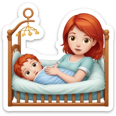 Red haired woman in a crib sticker