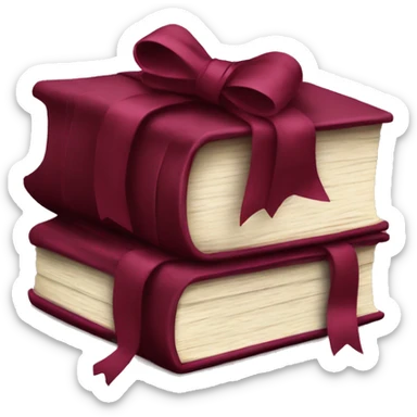 burgundy books stacked up and tied together by a burgundy bow sticker