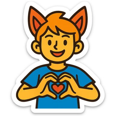 cartoon boy with fox ears, making a heart gesture with hands sticker