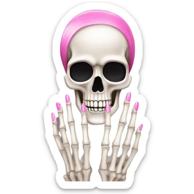 Pretty skeleton 5 fingers hand with pink nails manicure girly design but stylish minimalistic sticker