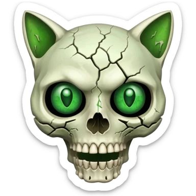 Zombie cat skull with green eyes sticker