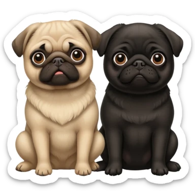 a pug couple, a beige pug and a black pug sticker
