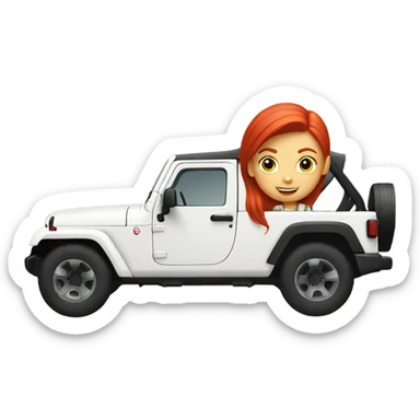 White Jeep with a red headed girl driving sticker