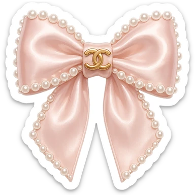 Remove the background, keep only the elegant bow with pearls and gold Chanel logo, glossy, pastel colors, realistic style, with no background. blackpink sticker