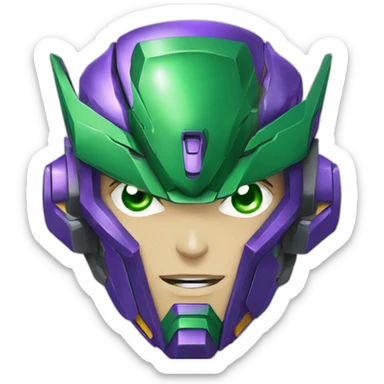 purple and green gundam mecha face sticker