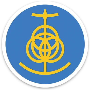 Create a simple flat color clip art style image of a blue circle with the Elden Ring logo inside. Use three shades of blue from the palette. The style should be minimal and clean with no text. sticker