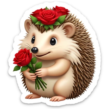 hedgehog with a bouquet of roses sticker