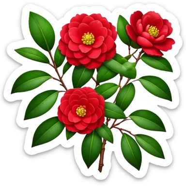 bouquet Red Camellia, luxuriant, stem, leaf sticker