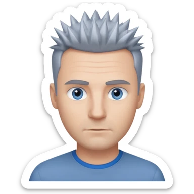 40 yr old white man short spike hair grey dress shirt blue eyes no smile sticker