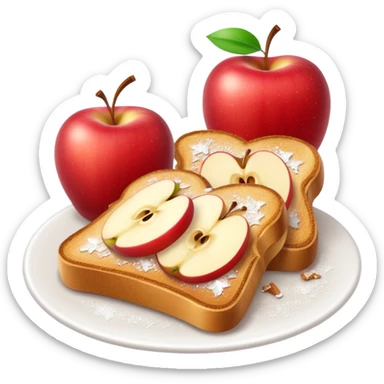 toast with apple slices on top, apples with a sprinkle of powdered sugar, no text sticker