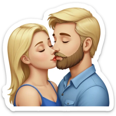 Blonde haired man with beard kissing woman sticker