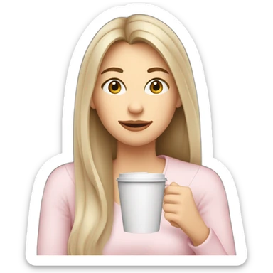 woman-with-pale-skin-and-brown-long-thin-straight-hair-wearing-a-white-woolly-shirt-drinking-coffee-from-a-light-pink-takeaway-cup-eyes-closed-b sticker
