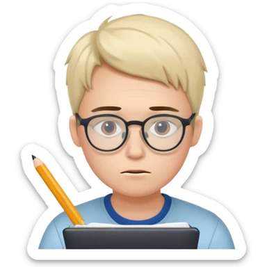 student stressed while writing a cv. in google/android style, which features clean and modern look and generally flat colours sticker