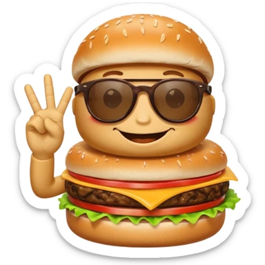 Cheeseburger smiling with sunglasses peace sign with his hand sticker