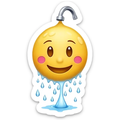 happy yellow smiling emoji taking a shower with water droplets sticker