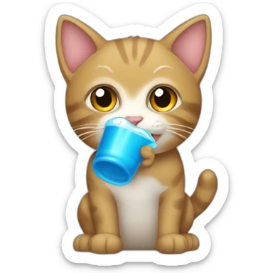 gato tomando bebida azul  sticker