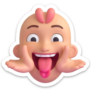 happy face with tongue out, hands sideways on both sides of the face sticker