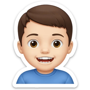 Brunette baby boy showing bottom teeth sticker