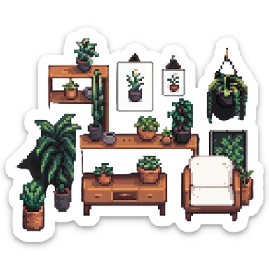 minimalist aesthetic room with simple furniture and plants sticker