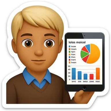 Person reading data and graphs in apple emoji style with a blue background. sticker