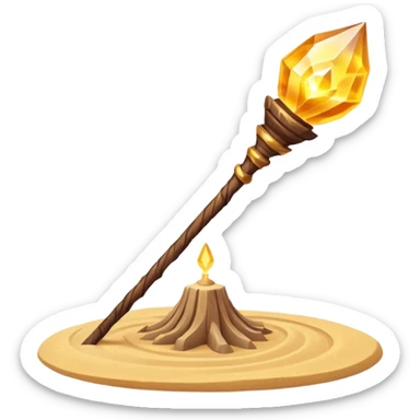 desert sand mage staff object icon, ancient wooden staff, swirling sand crystal on top, glowing golden aura, small floating sand particles, fantasy desert style, 3D cartoon, mobile game icon style, centered, clean background, soft shadow, no text, no watermark
 sticker