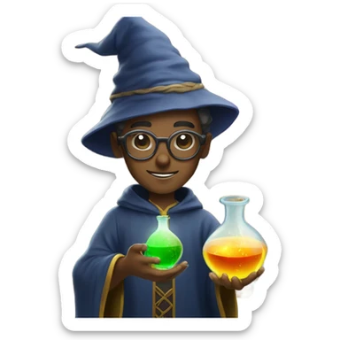 Young male wizard mixing potions and wearing sunglasses sticker