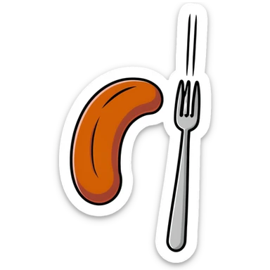 sausage on a fork, cartoon style sticker