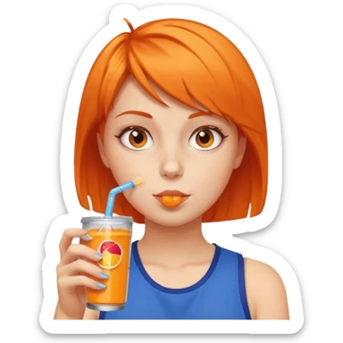orange short hair girl sipping energy drink sticker