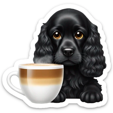 Black cocker spaniel drinking capucino sticker