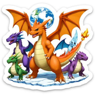 Charizard-Bulkmon-Canoweissmon-Darkdramon-Cybermon-Digimon-creature sticker