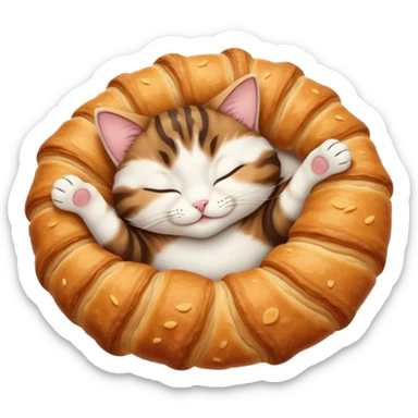 dark brown tabby and white cat in croissant position upside down with eyes closed sticker