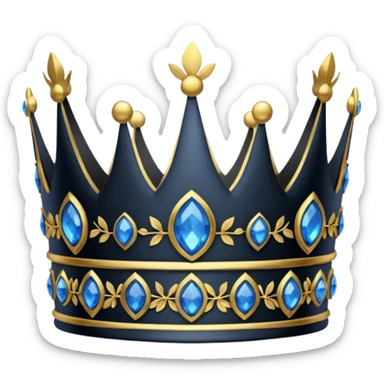 eine schwarze krone mit ein wenigen verzirten goldblätter und blauen edelsteine sticker