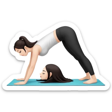 Девушка белокожая в позе собака мордой вниз, с длинными темными волосами, в белом топе, в черных лосинах, с черными ресницами sticker