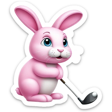 Cute pink Bunny playing golf  sticker