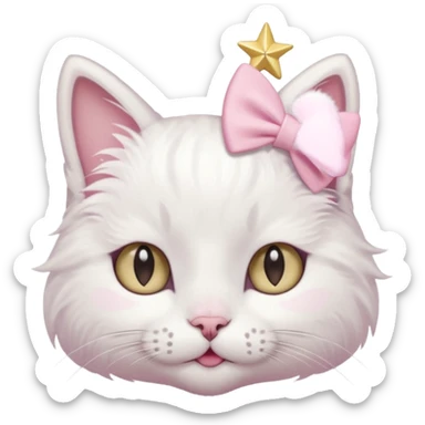 A cat with a little pastel pinkbow and a starclip on their ear sticker