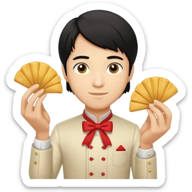 ligth black hair waiter with fortune cookies sticker