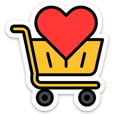 shopping cart filled with a big red heart sticker