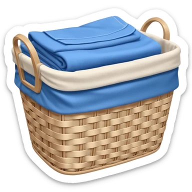 white LAUNDRY BASKET WITH FOLDED blue CLOTHES sticker